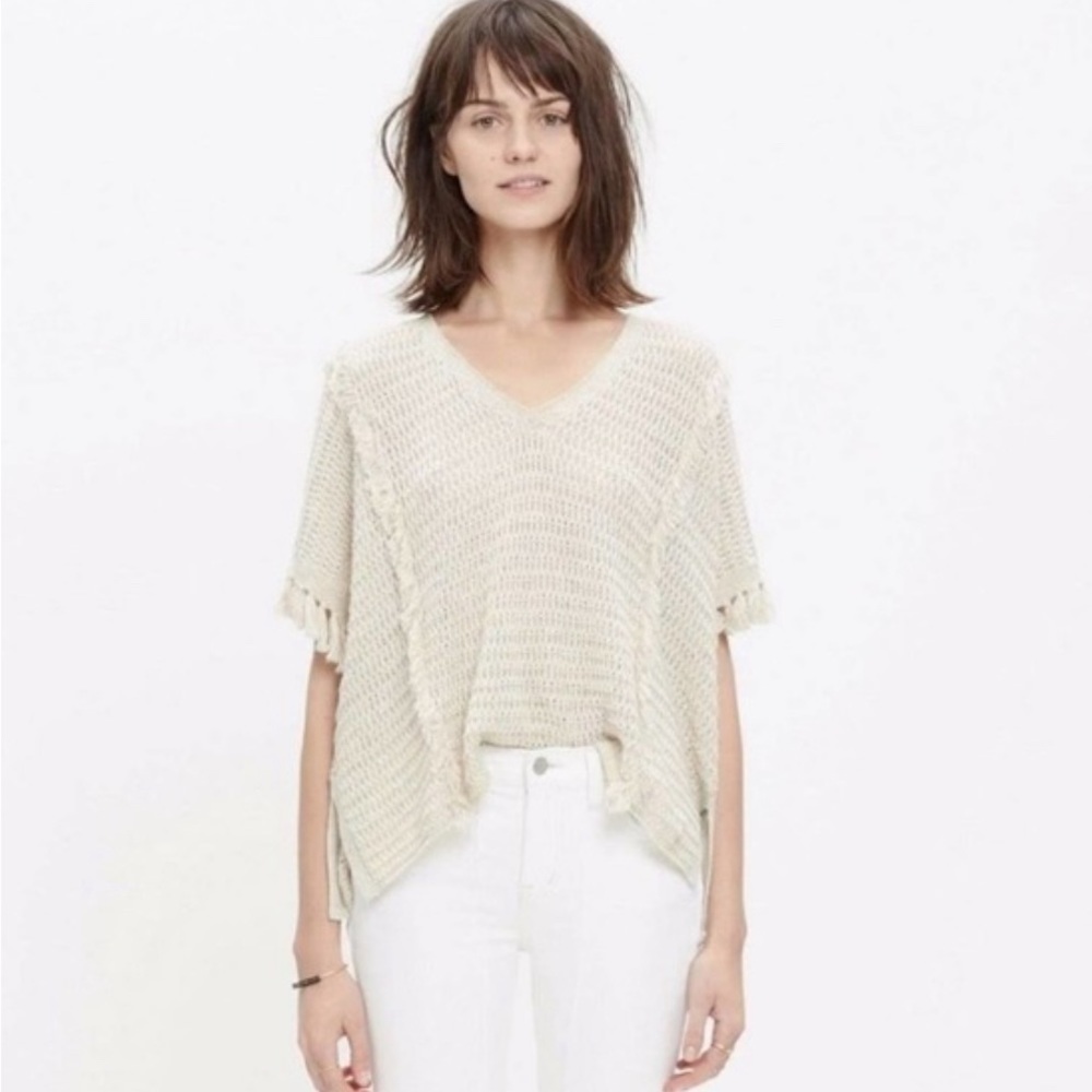 MADEWELL CREAM FRINGE OPEN KNIT SWEATER TOP Size M
